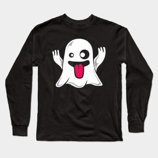 Funny ghoul face halloween ghost emojis easy quick Long Sleeve T-Shirt